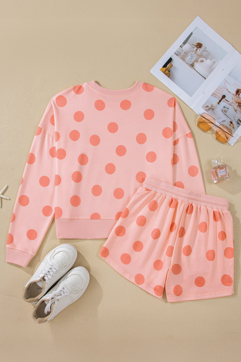 Polka Dot Pullover and Drawstring Shorts Set