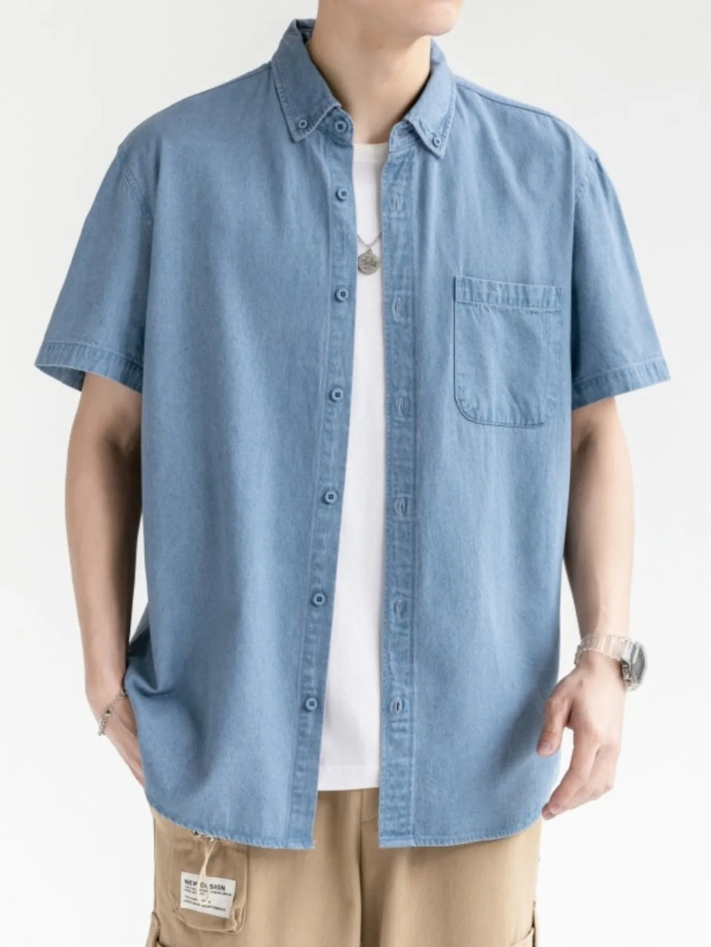 Men's Plus Size Casual Short Sleeve Denim Shirt