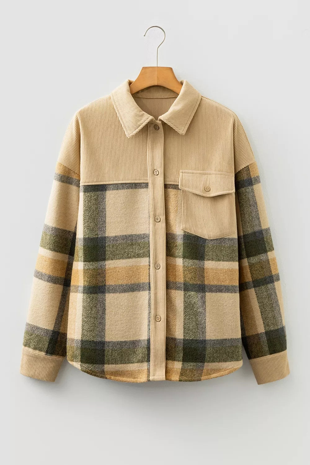 Retro Plaid Corduroy Patchwork Shacket
