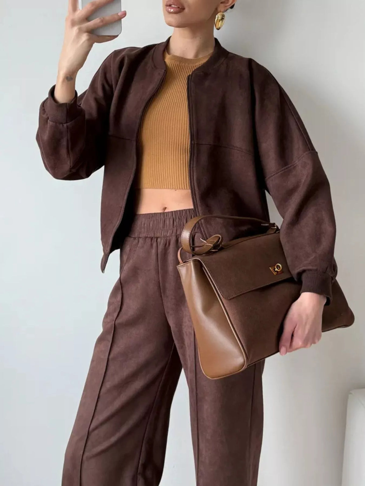 Zip Up Sweatshirt and Wide-Leg Pants Set