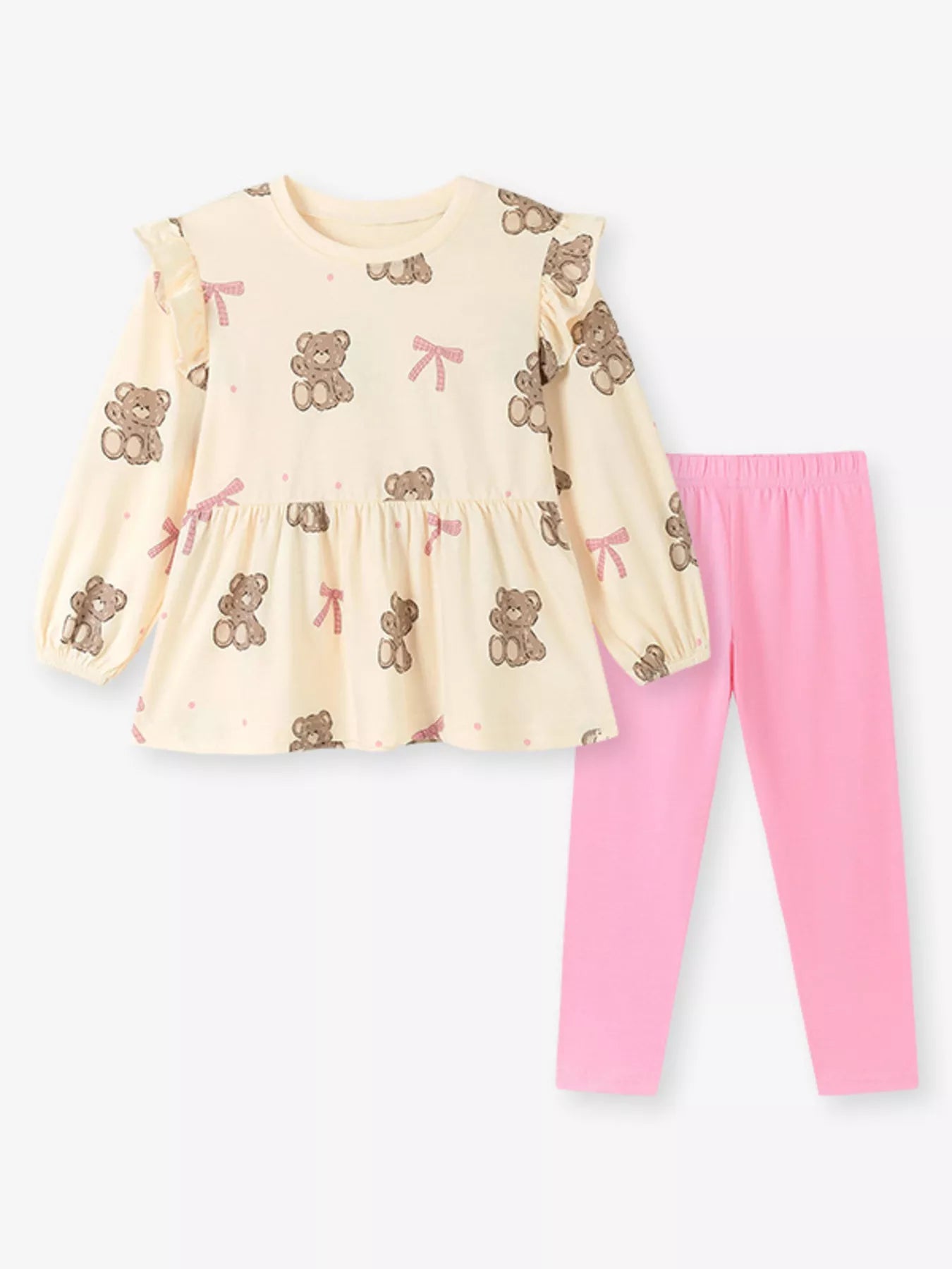 Children's Bear Print Peplum Top and Leggings Set