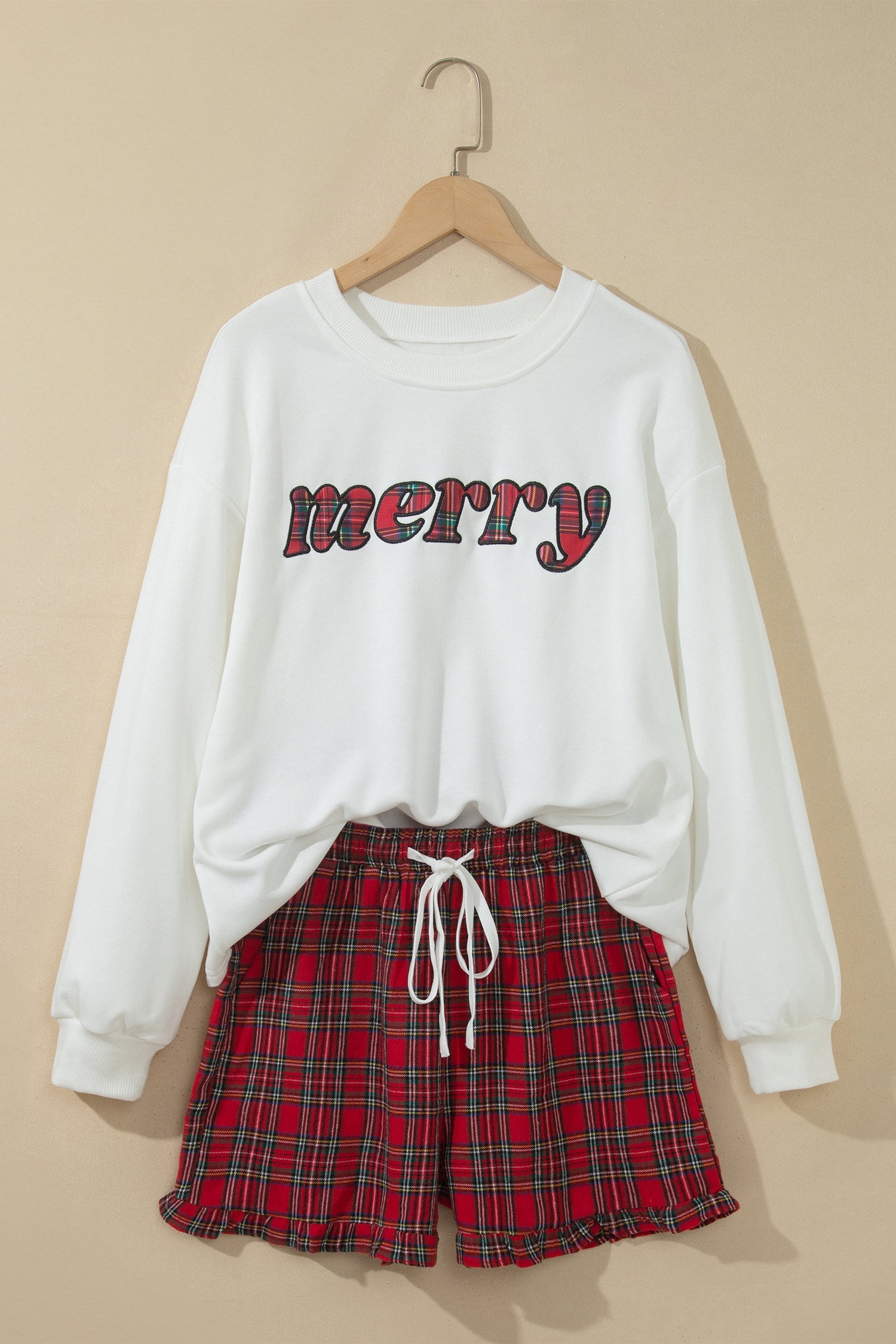 Christmas MERRY Graphic Top & Plaid Shorts Set