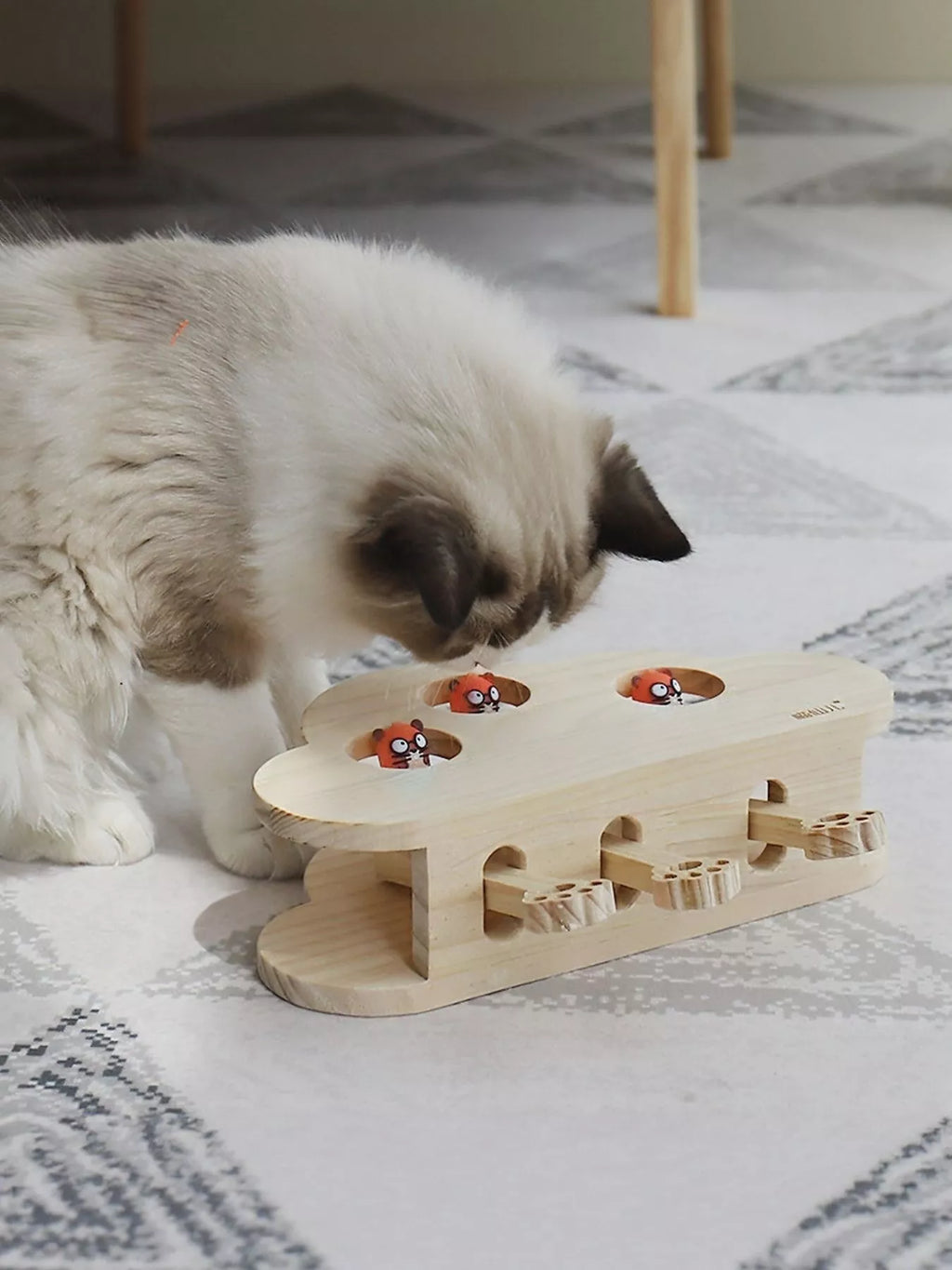 Interactive Wooden Cat Puzzle Toy with Mice