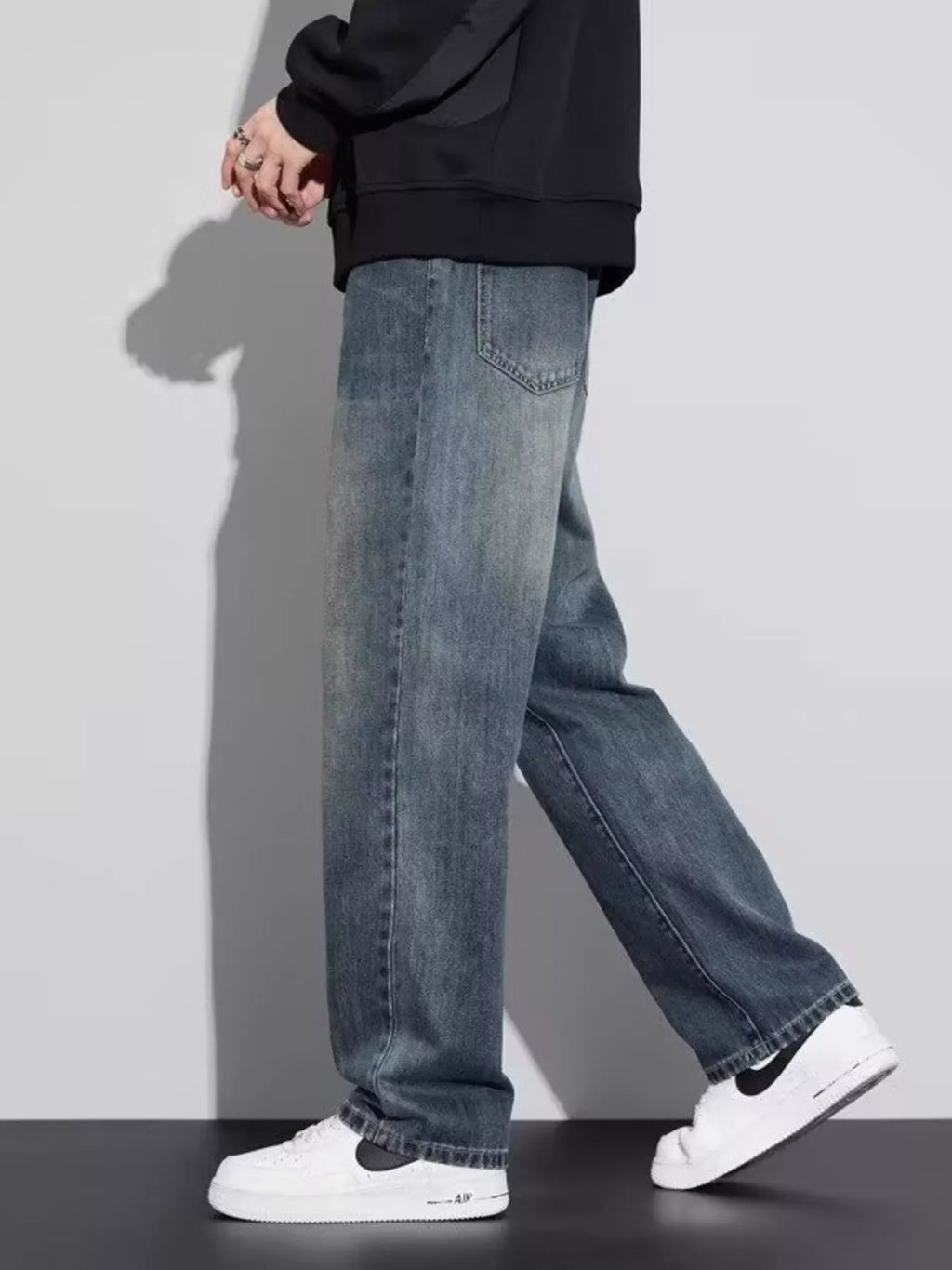 Men's Full Size Vintage Wash Wide Leg Jeans Plus Size