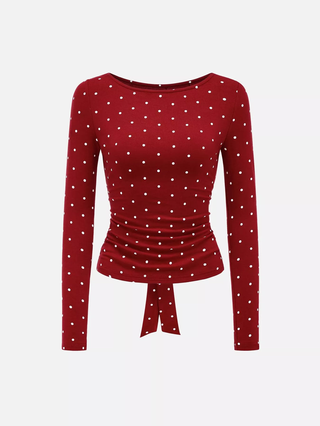 Long Sleeve Polka Dot Tie Back T-Shirt