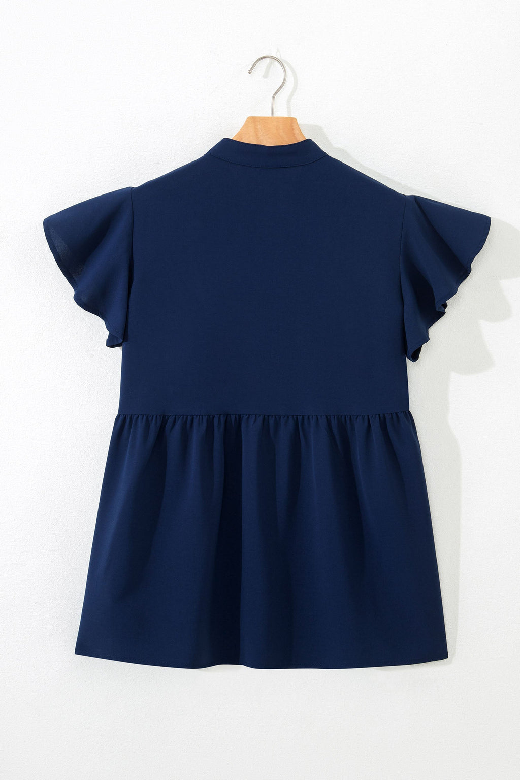 Dirty Blue V Neck Ruffled Sleeve Floral Embroidered Detail Babydoll Blouse
