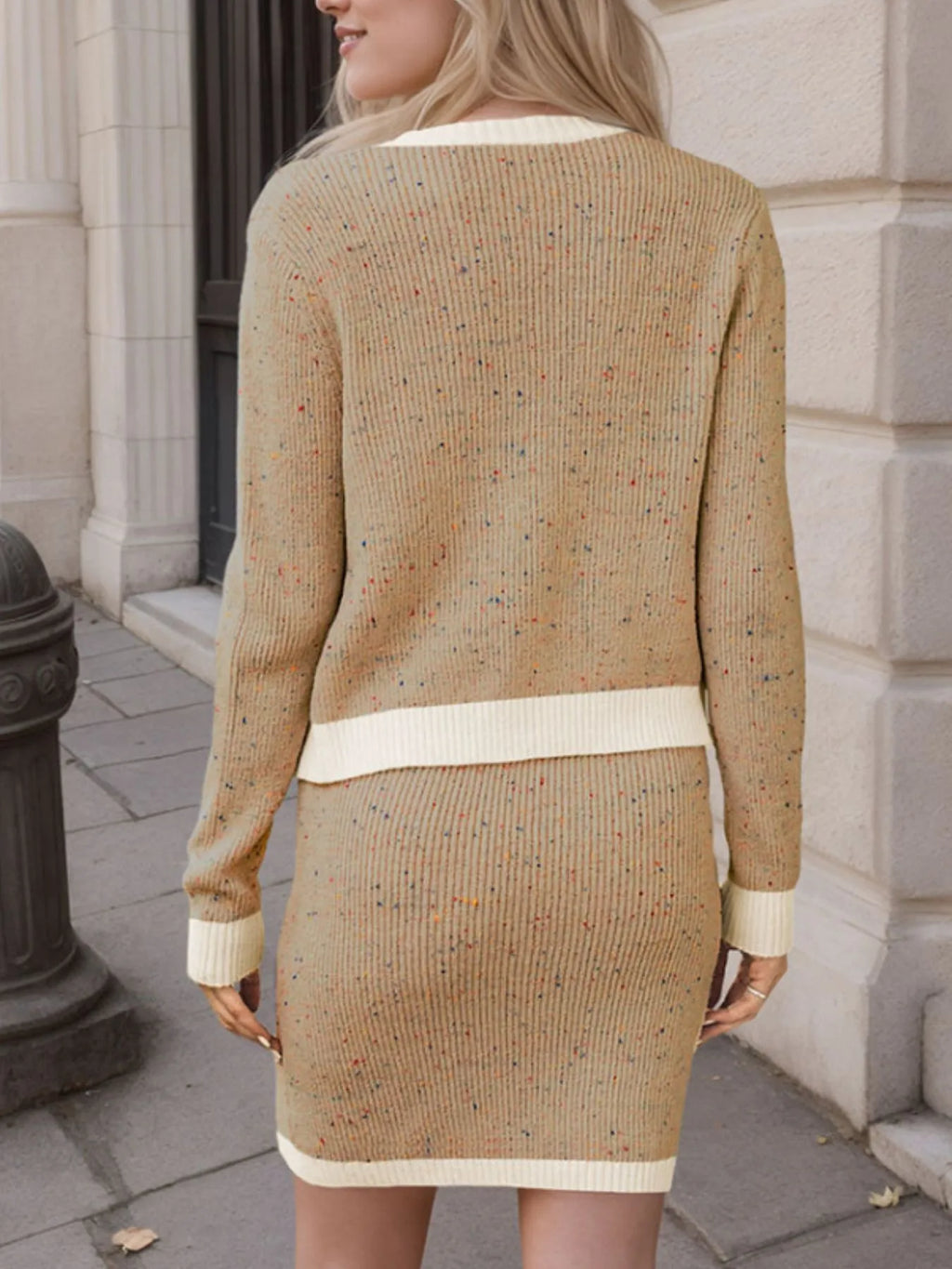 Contrast Trim Ribbed Top and Skirt Sweater Set