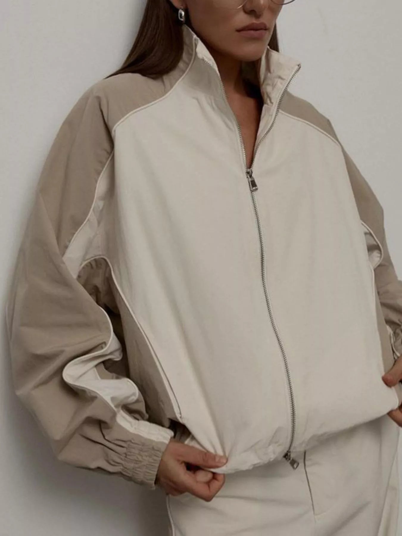 Color Block Zip Up Outerwear and Pants Set