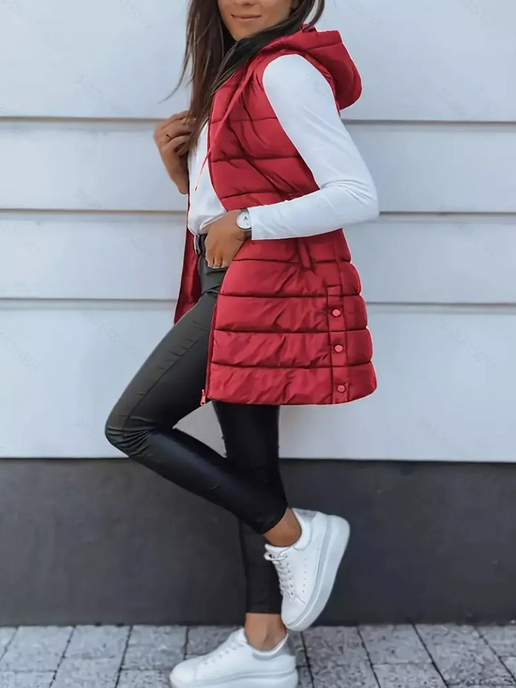 Zip Up Longline Hooded Puffer Vest Coat