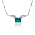 S925 Silver 3g Platinum Plated 0.9ct Lab-Created Emerald Necklace, 7x5mm Angel Wings Pendant, 40&5cm