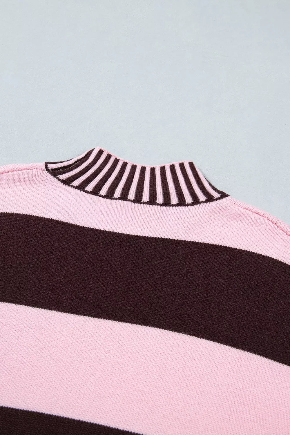 Stripe Contrast High Neck Dropped Shoulder Relaxed Sweater