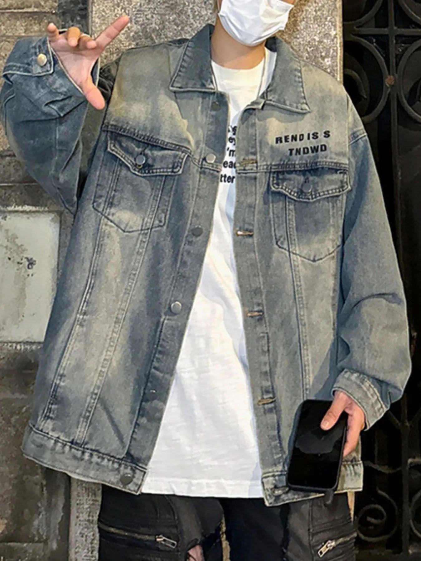Men's Plus Size Oversized Button Up Washed Denim Jacket