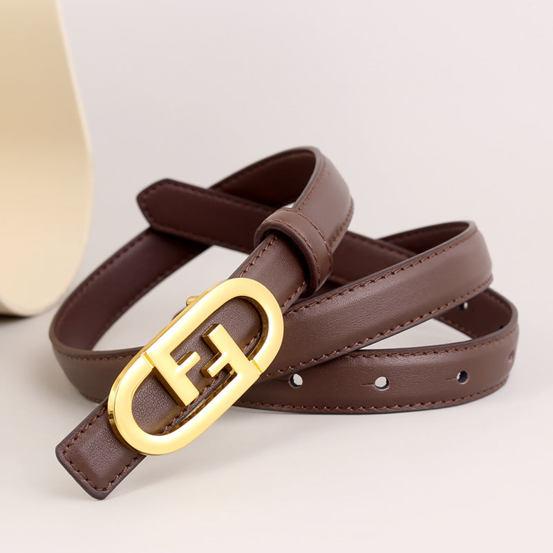 Leather Belt with Golden Buckle