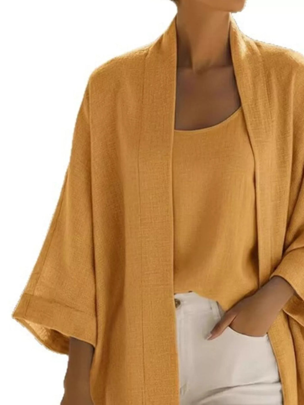 Full Size Open-Front Cardigan and Matching Tank Top Set Plus Size