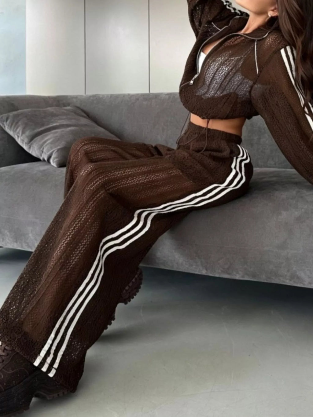 Side Stripes Zip Up Top and Pants Set