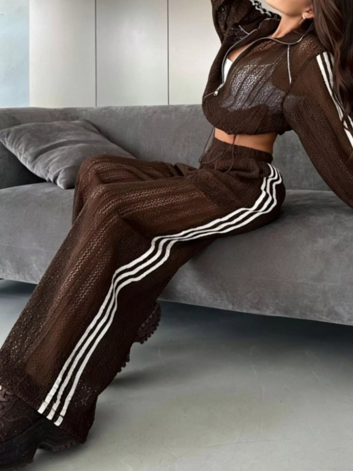 Side Stripes Zip Up Top and Pants Set