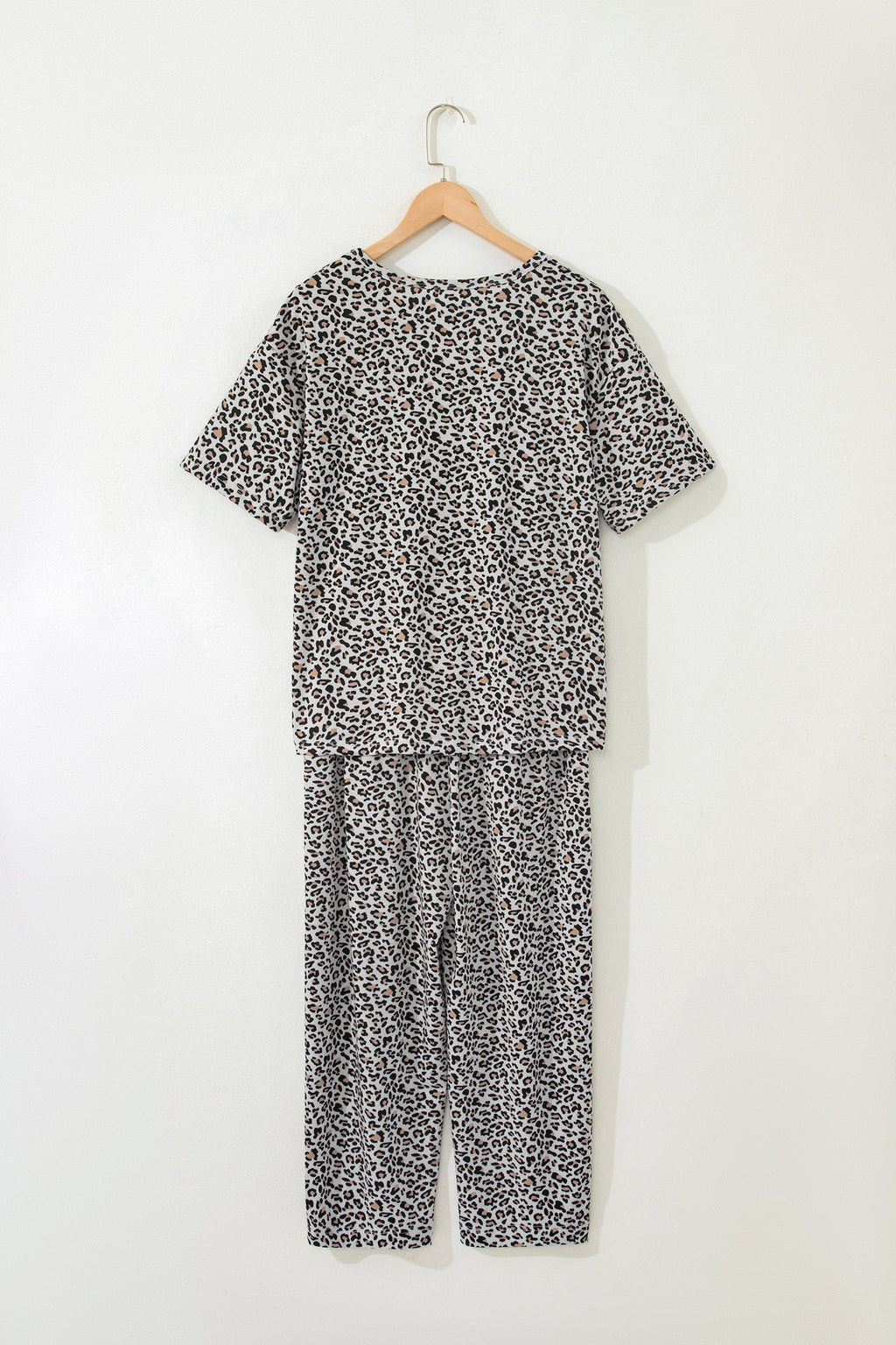 White Leopard High-Low Loose Tee Ankle Length Pants Set
