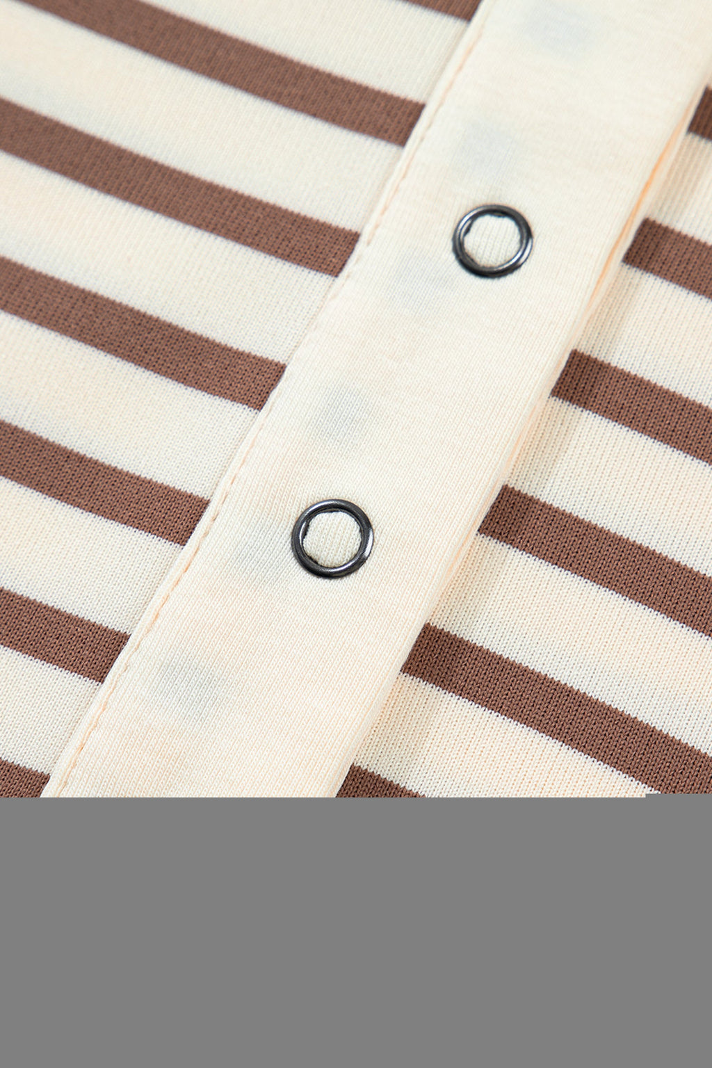 Khaki Stripe Half Buttons Round Neck T Shirt