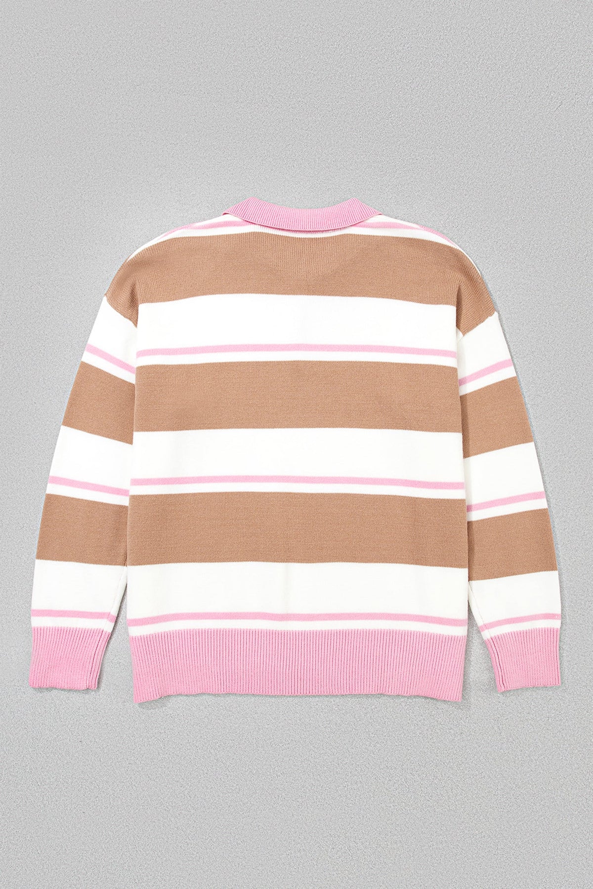 Stripe Colorblock Buttoned Collar Drop Shoulder Sweater