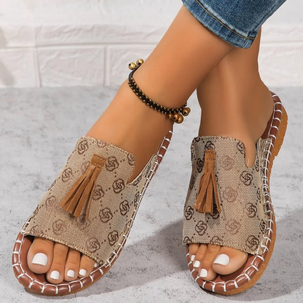 Leopard Print Tassel Flat Sandals