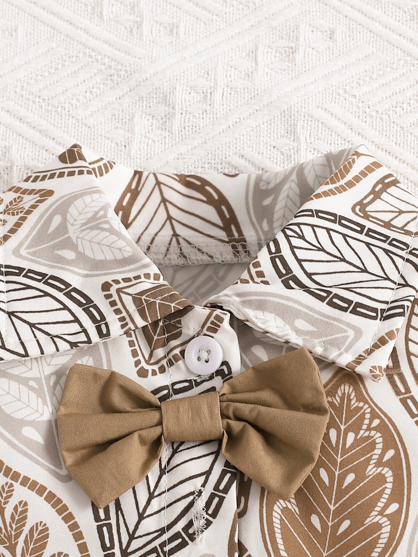 Children's Leaf Print Bow Decor Top and Shorts Set