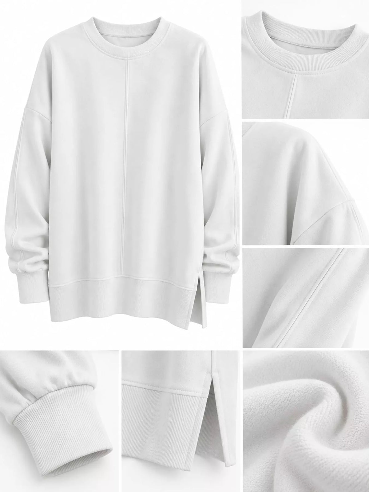 Oversized Crew Neck Sweatshirt with Side Slit