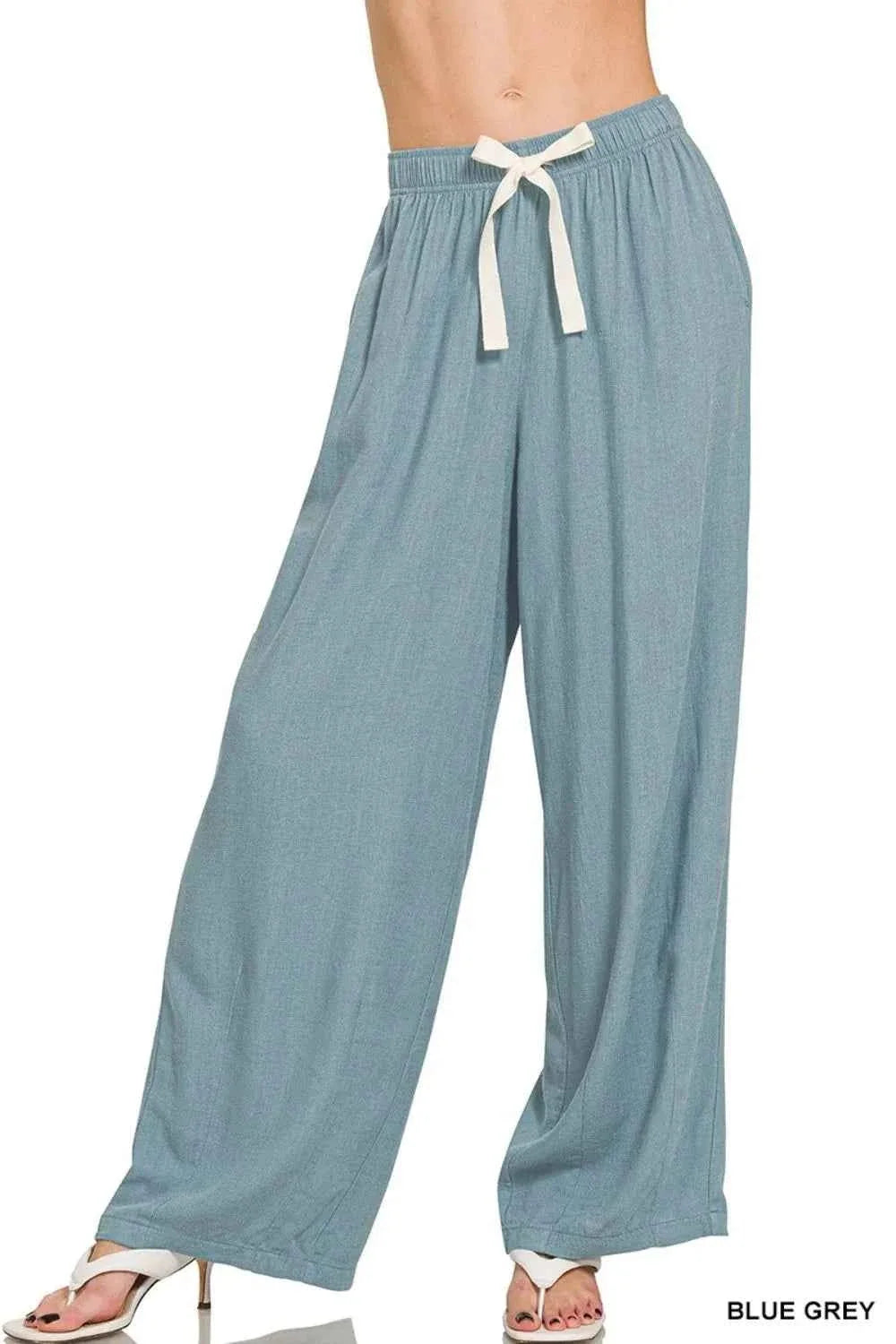 Linen Blend Drawstring Pants