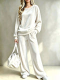 Full Size Dropped Shoulder Velvet Top and Wide Leg Pants Set Plus Size