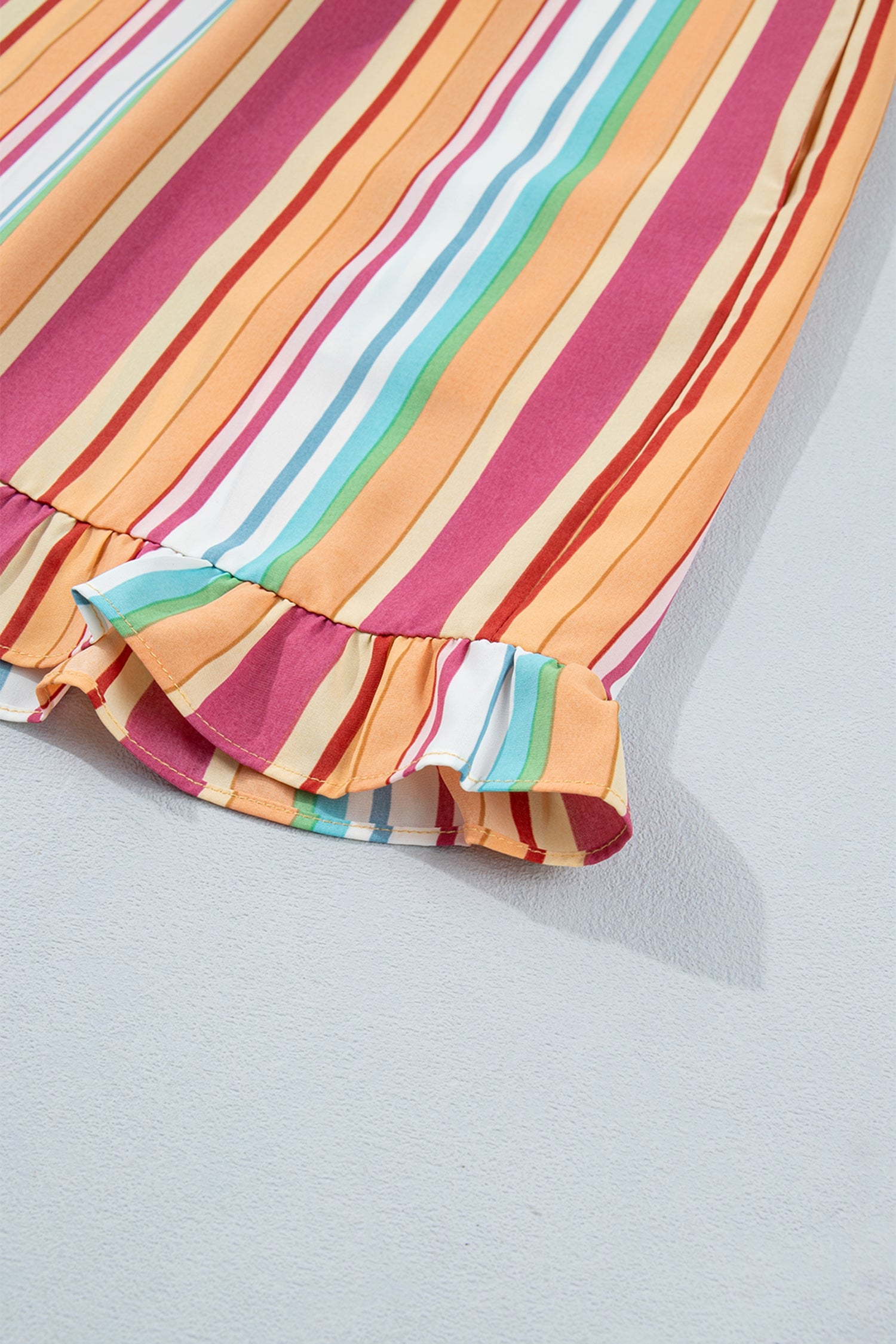 Orange Stripe Plus Size Elastic Waist Ruffle Hem Shorts
