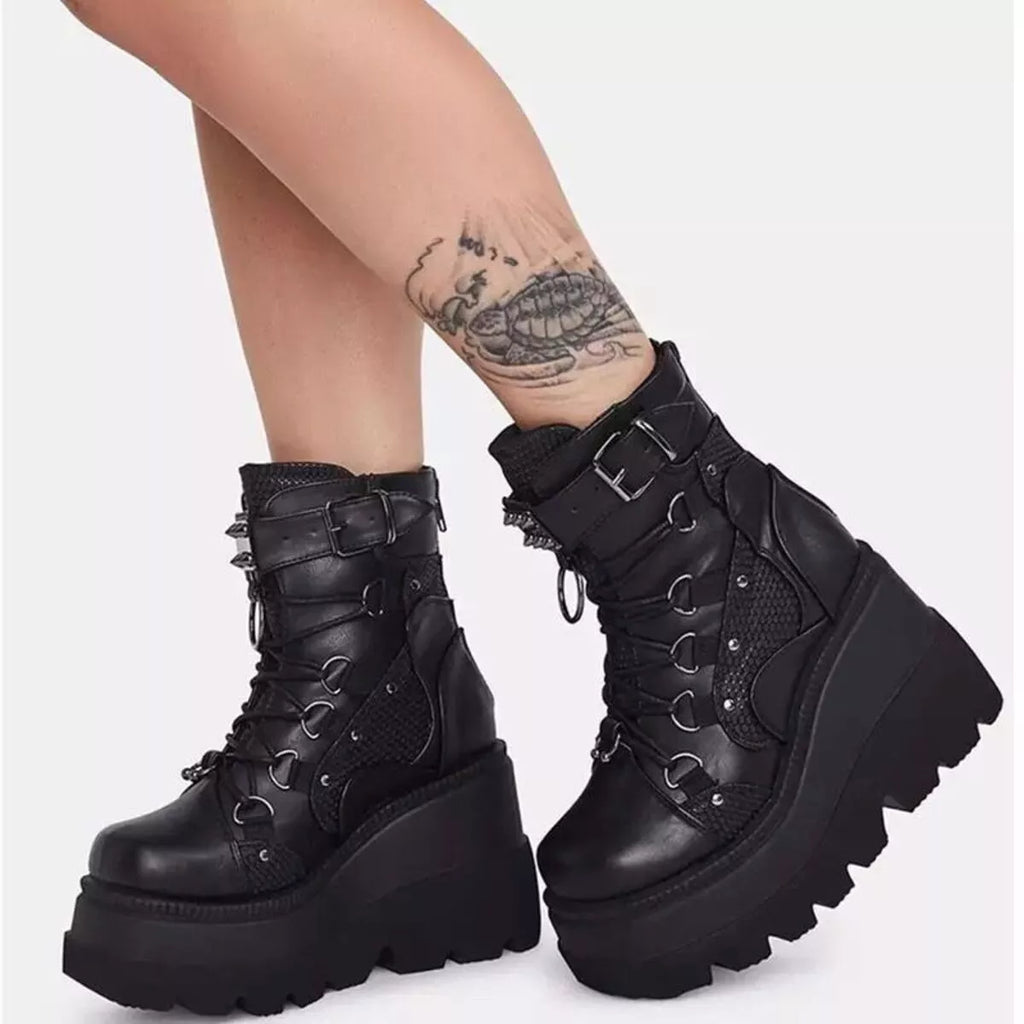 Lace Up Platform Wedge Boots
