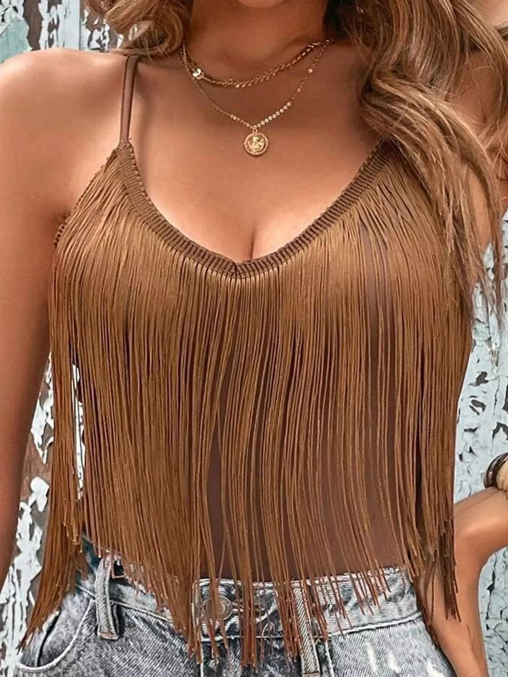 Fringe Trim V-Neck Cami