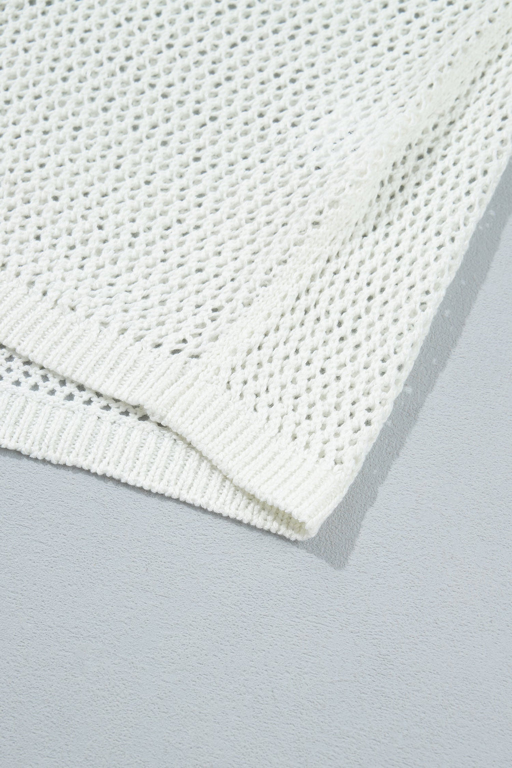 White Open Knit Fish Embroidered Casual Sweater