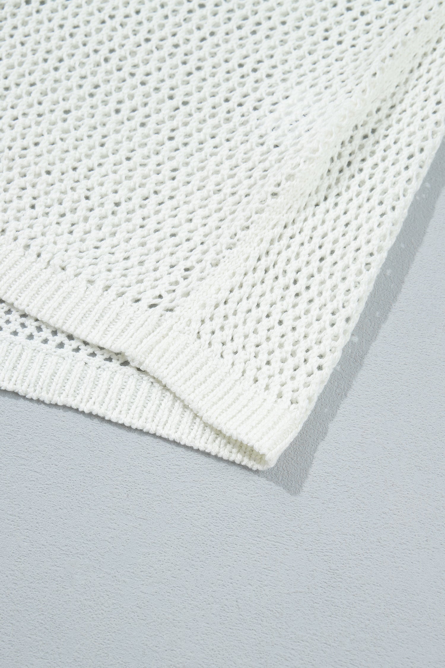 White Open Knit Fish Embroidered Casual Sweater