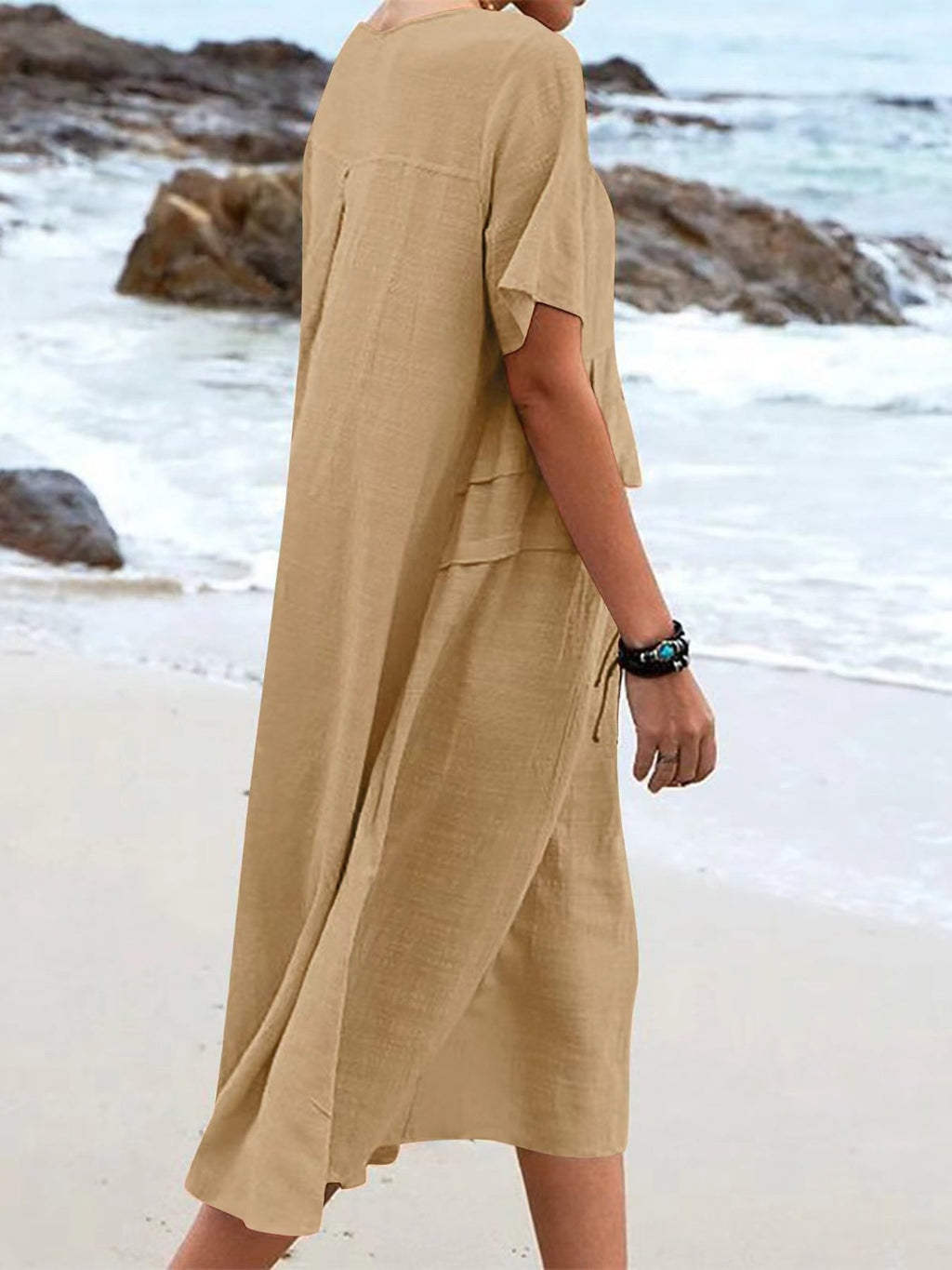 Full Size Casual Linen Blend Midi Dress Plus Size