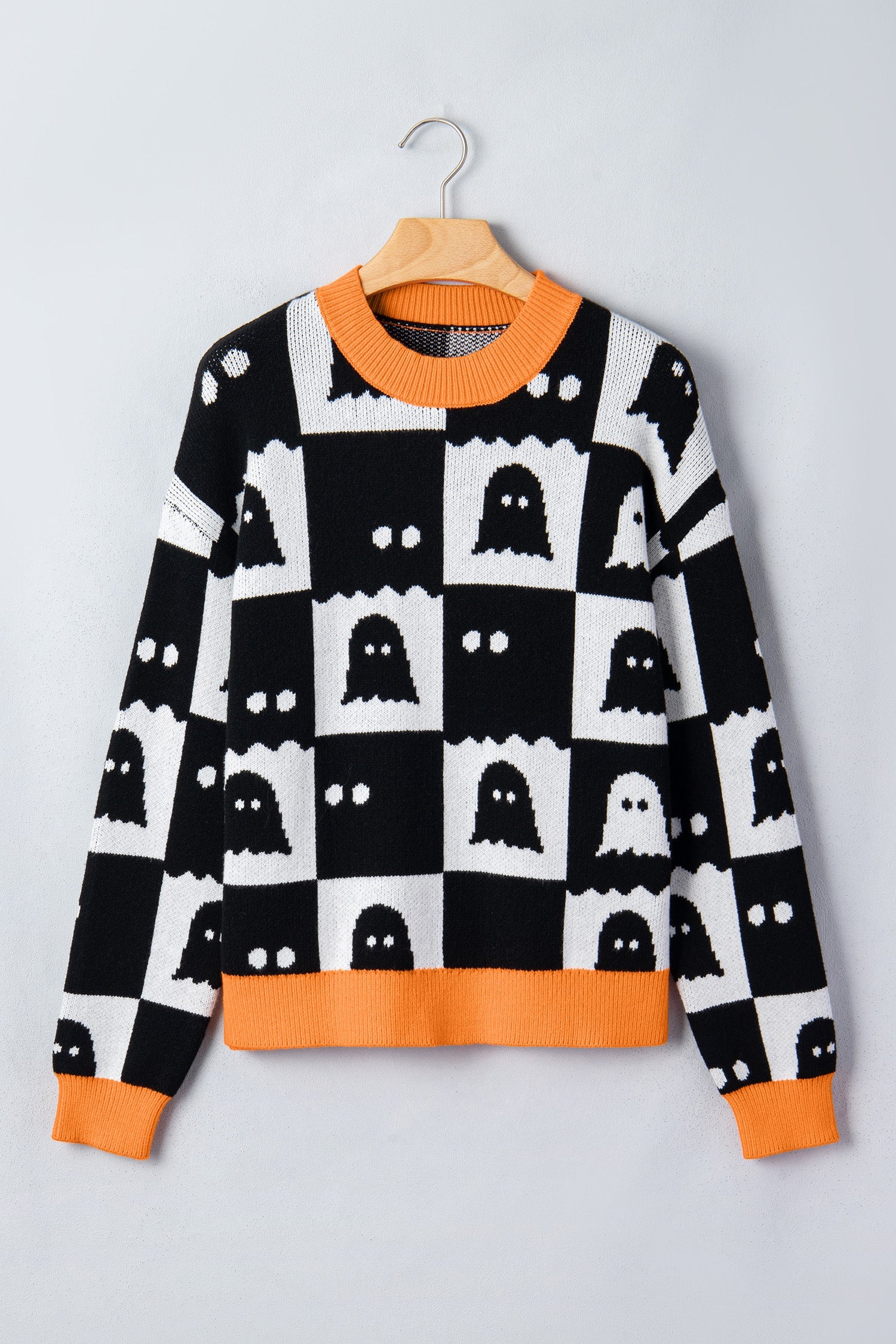Black High Neck Drop Shoulder Geometric Print Sweater
