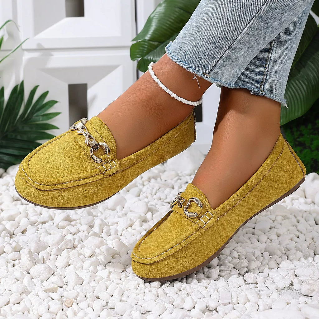 Comfortable Flat Loafers with Decorative Buckle