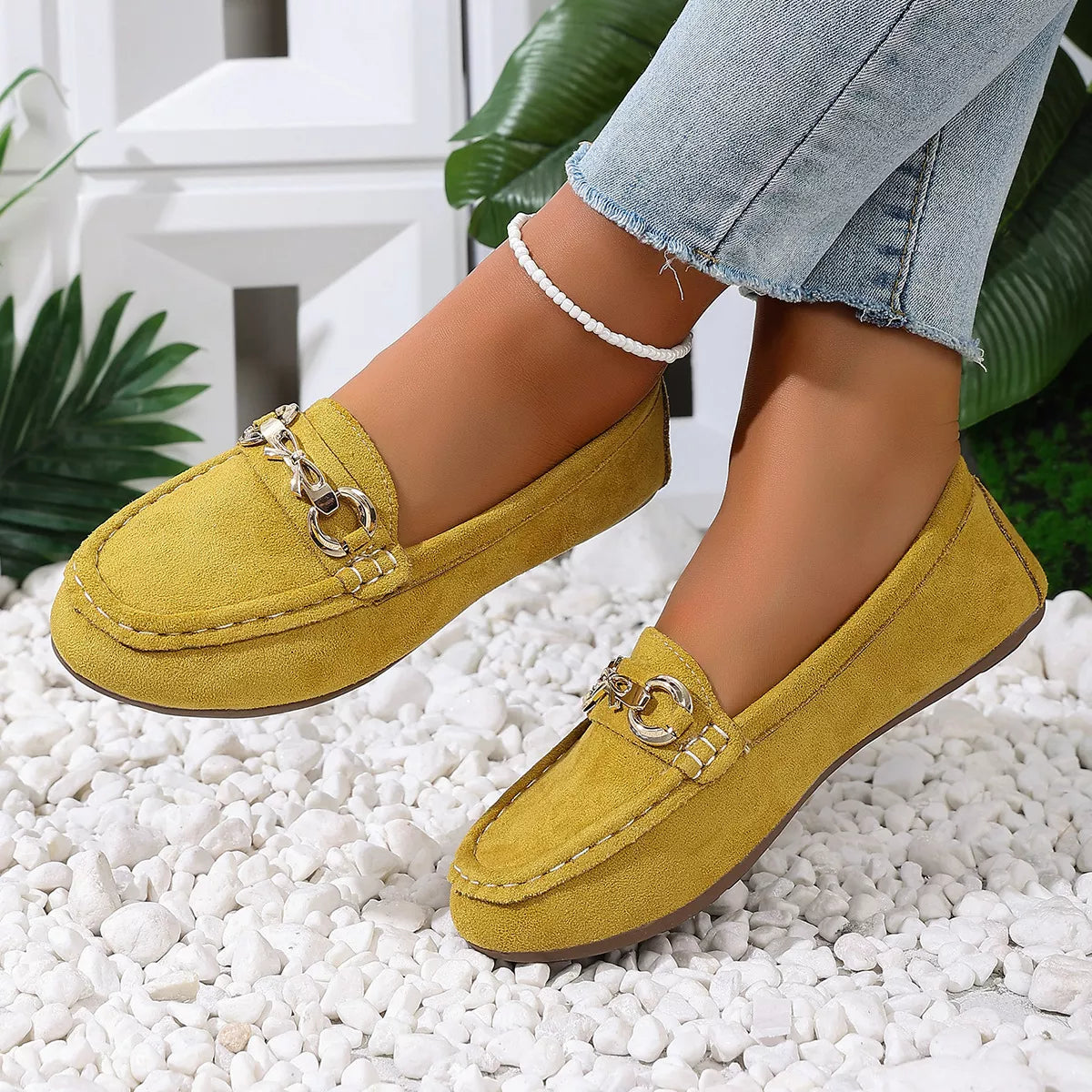 Comfortable Flat Loafers with Decorative Buckle