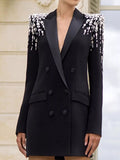 Full Size Rhinestone Shoulder Double-Breasted Blazer Plus Size