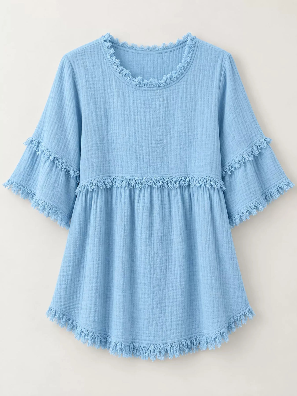 Full Size Frayed Edge Textured Blouse Plus Size