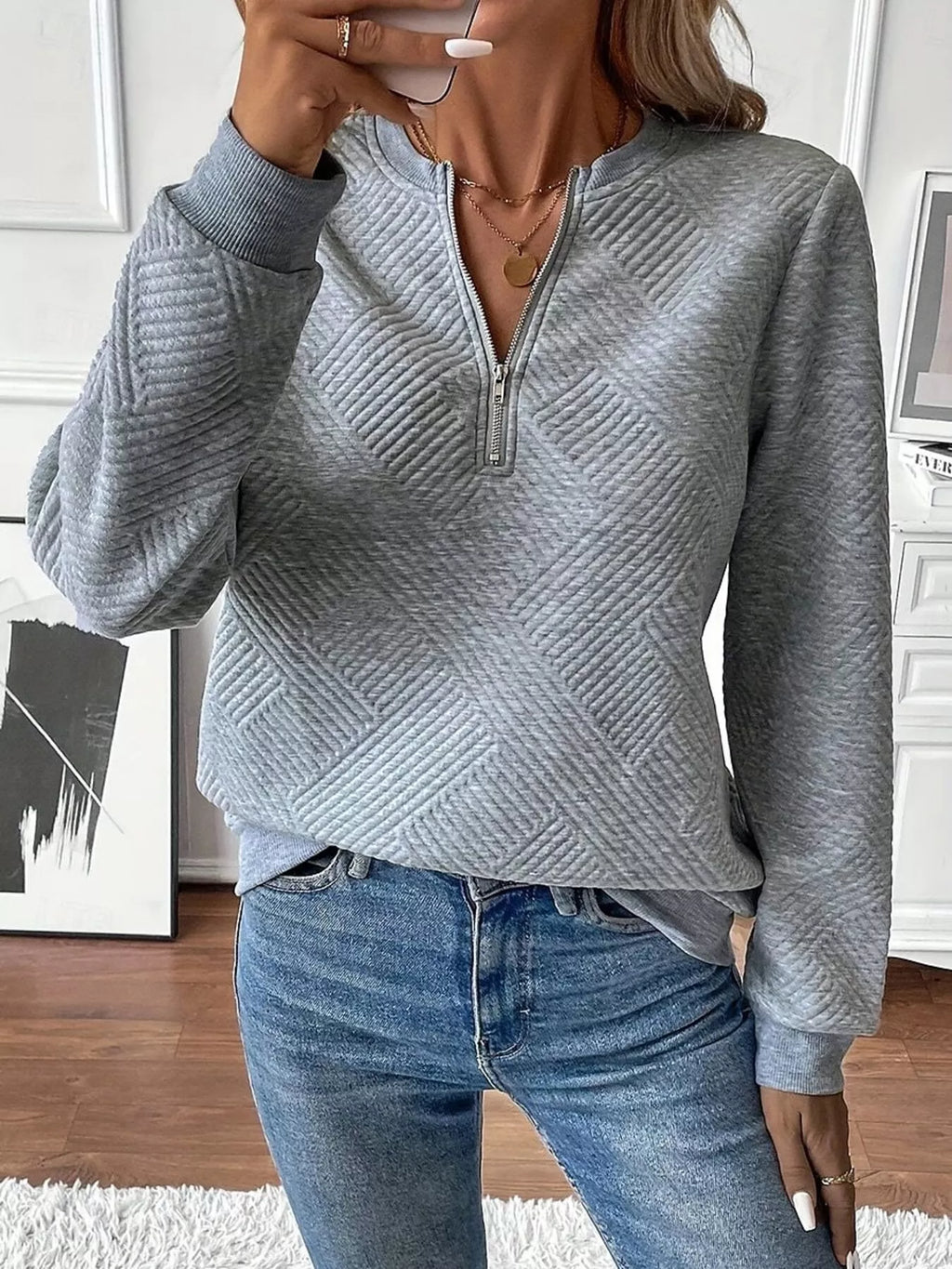 Textured Quarter-Zip Sweatshirt