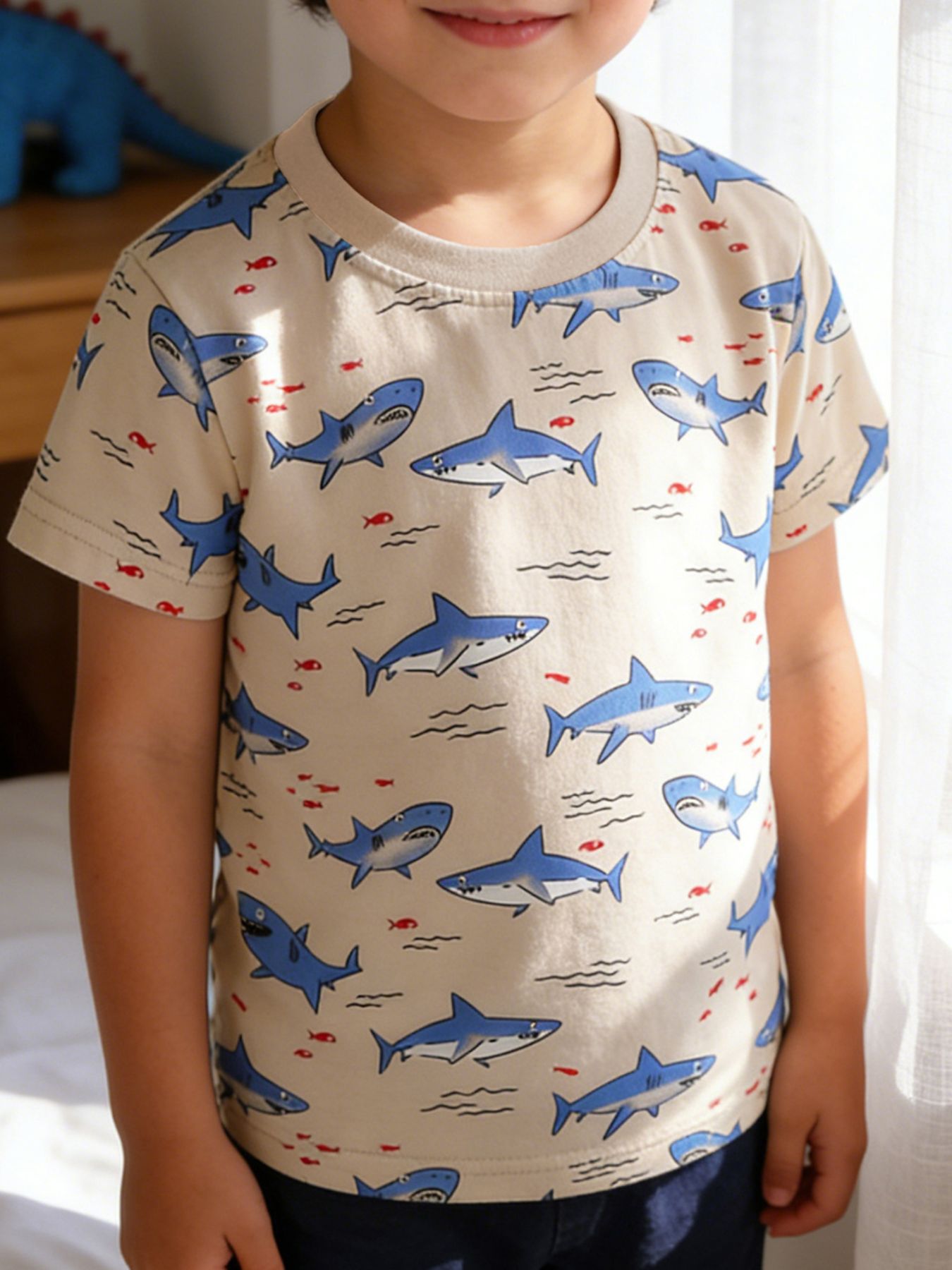 Children's Shark Print Crew Neck T-Shirt
