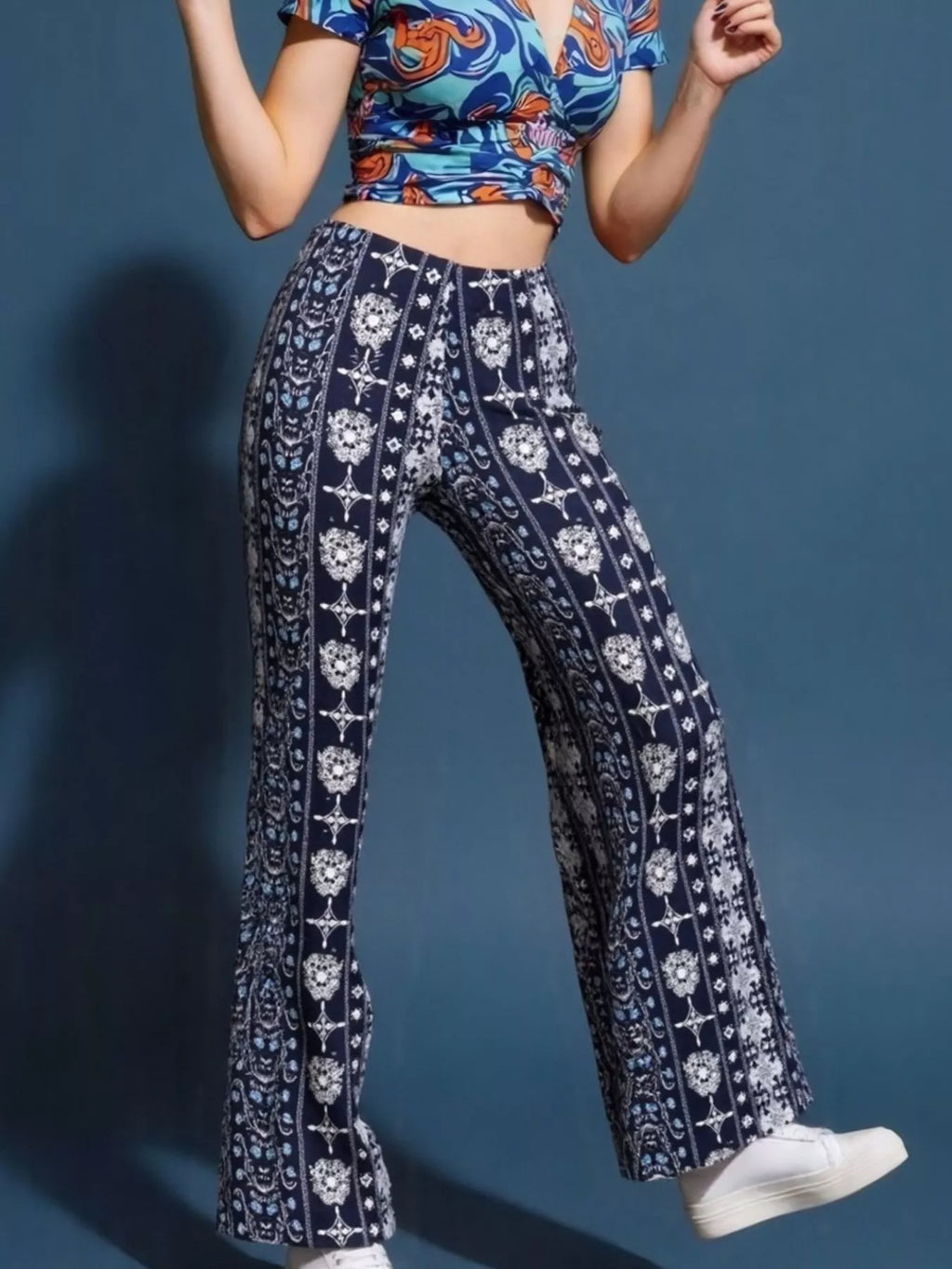 High-Waisted Printed Flared Pants