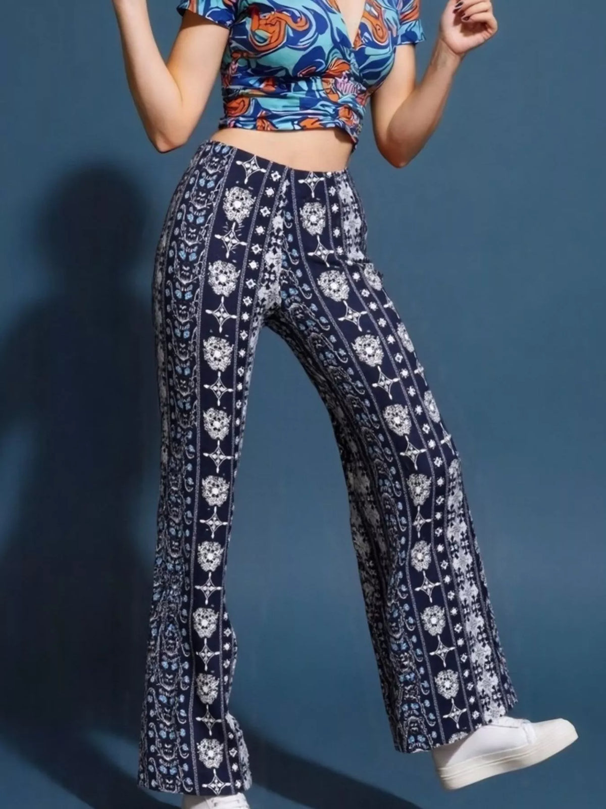 High-Waisted Printed Flared Pants