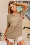 Short Sleeve Knit Top with Polo Collar