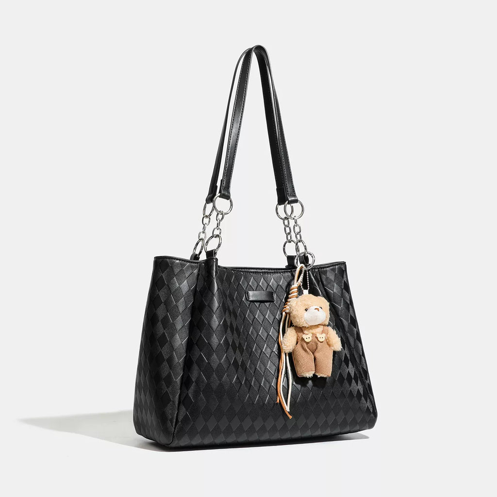 Bear Charm Leather Tote Bag