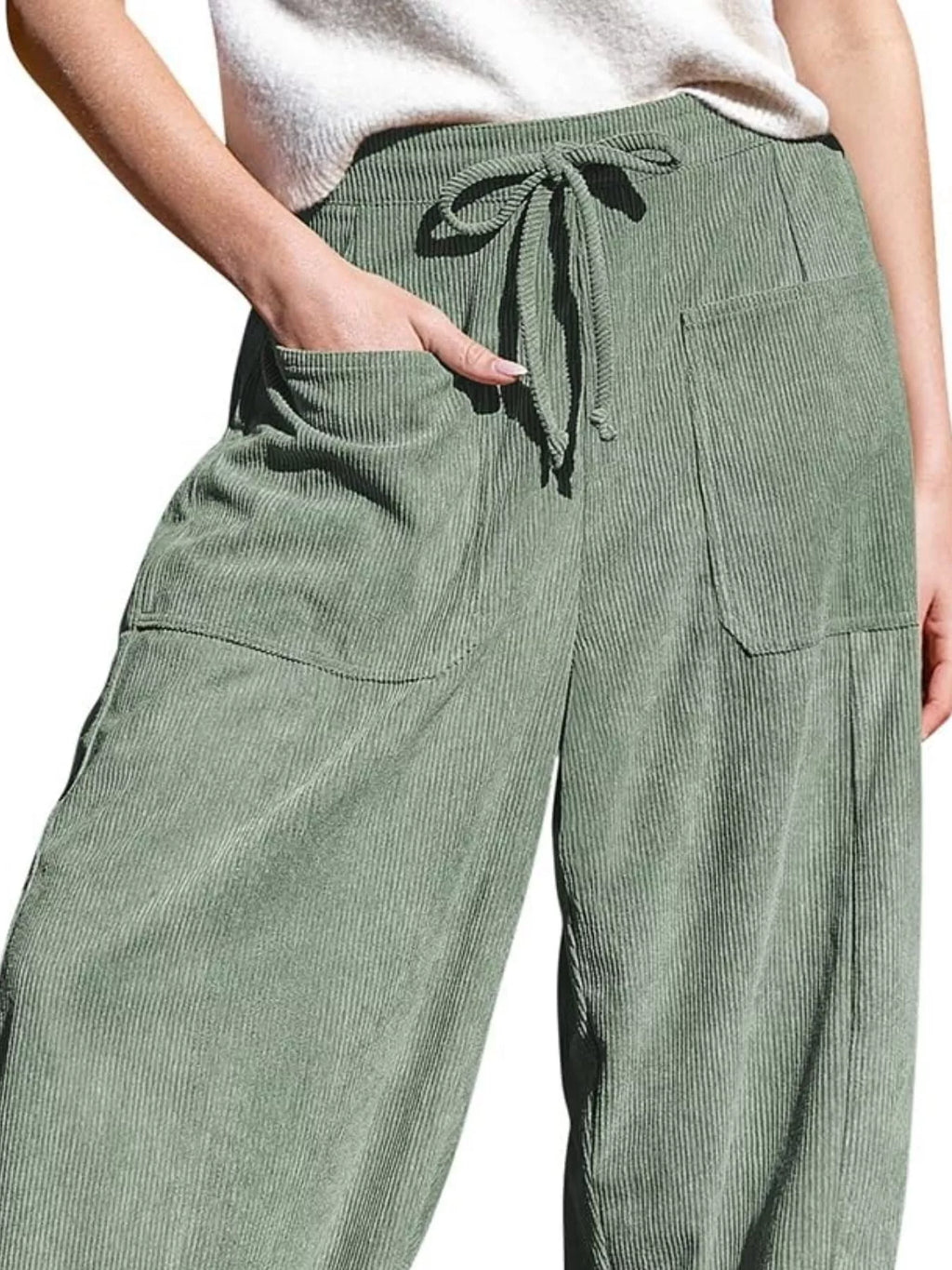 Casual Corduroy Wide Leg Pants with Pockets
