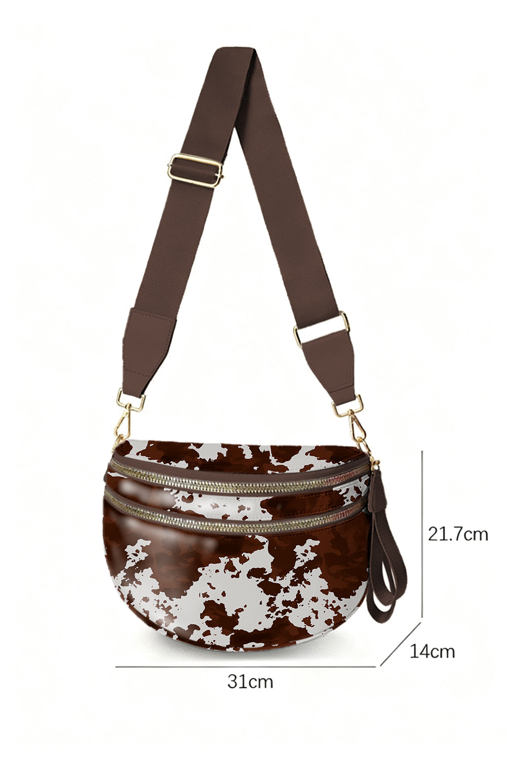 Coffee Cow Spots Printed Double Zip Crossbody Bag