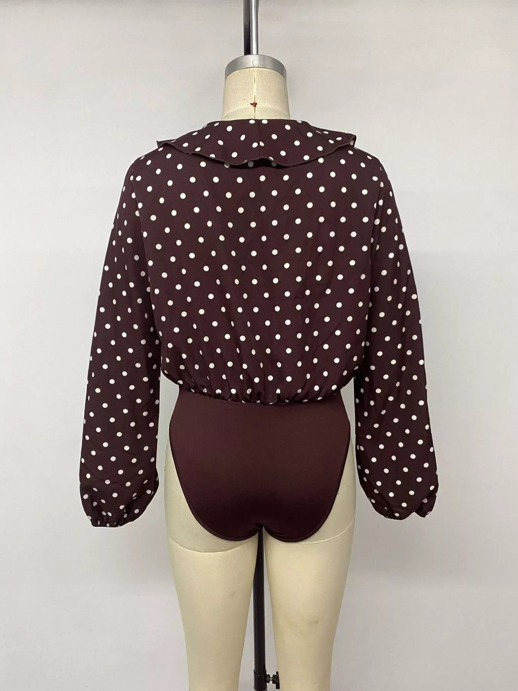 Polka Dot Ruffled V-Neck Bodysuit
