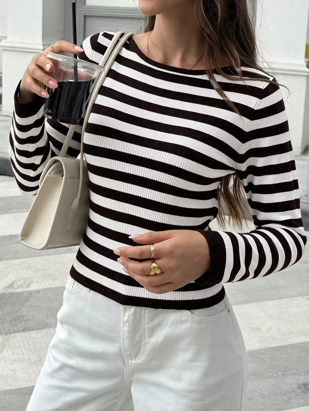 Striped Long Sleeve Knit Top