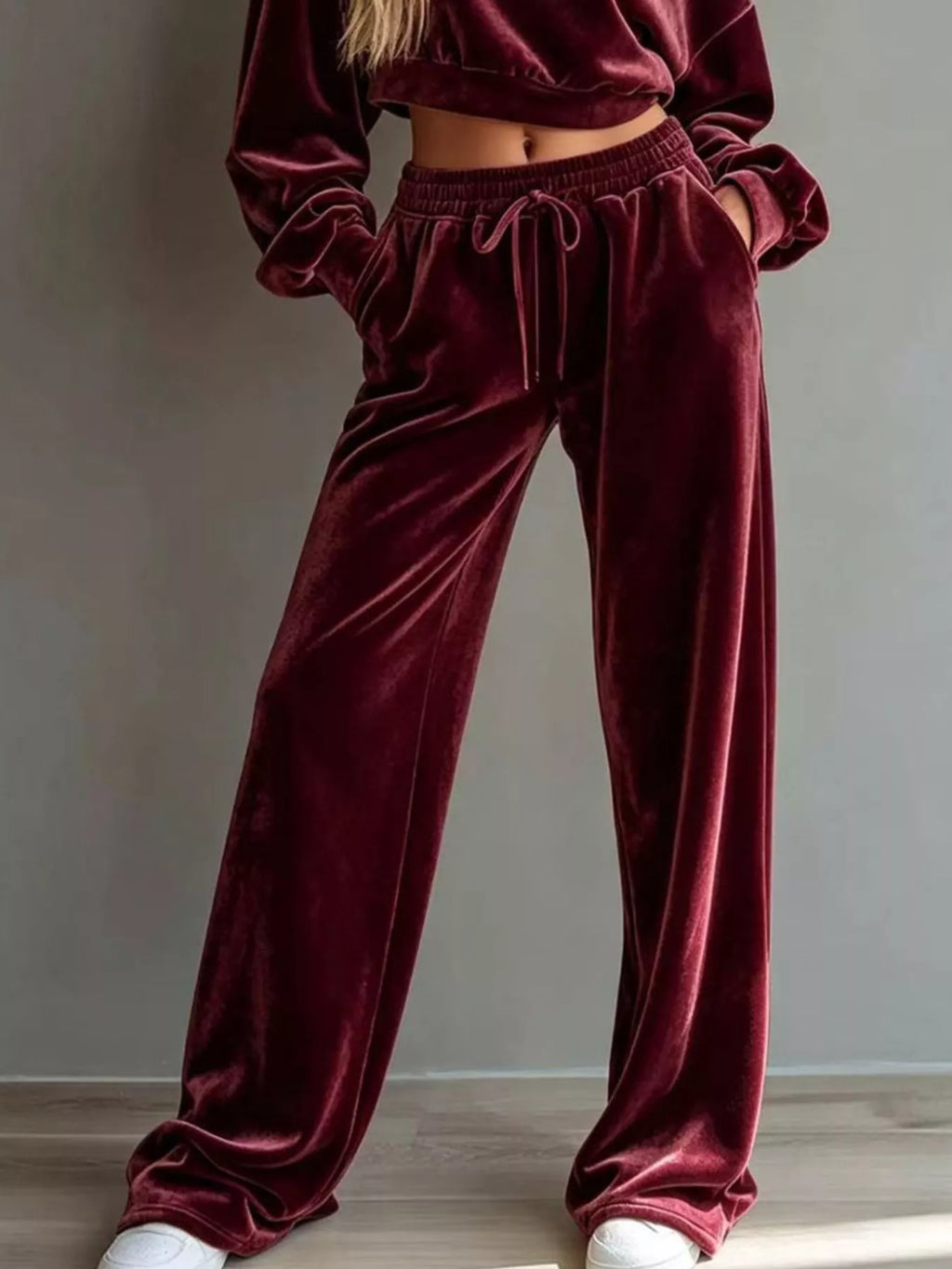Full Size Cropped Sweatshirt and Wide-Leg Pants Set Plus Size